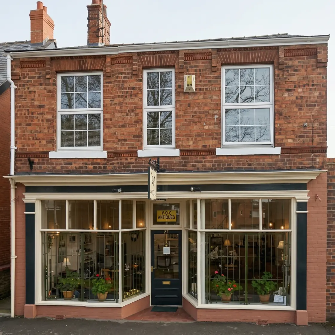 The VOC Antiques shopfront on Witham Road, Woodhall Spa